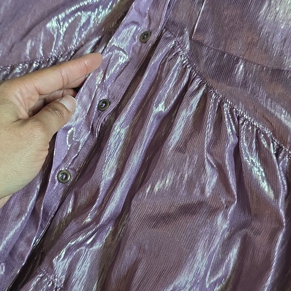 Anthropologie- Pilcro Shimmery Lilac Button-Front Tiered Dress - Picture 10 of 16